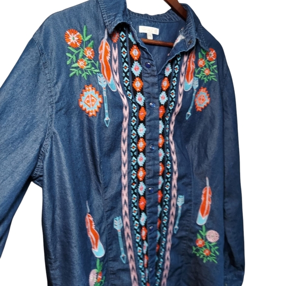 Home Folk Floral Aztec Embroidered Denim Shirt - Picture 2 of 8